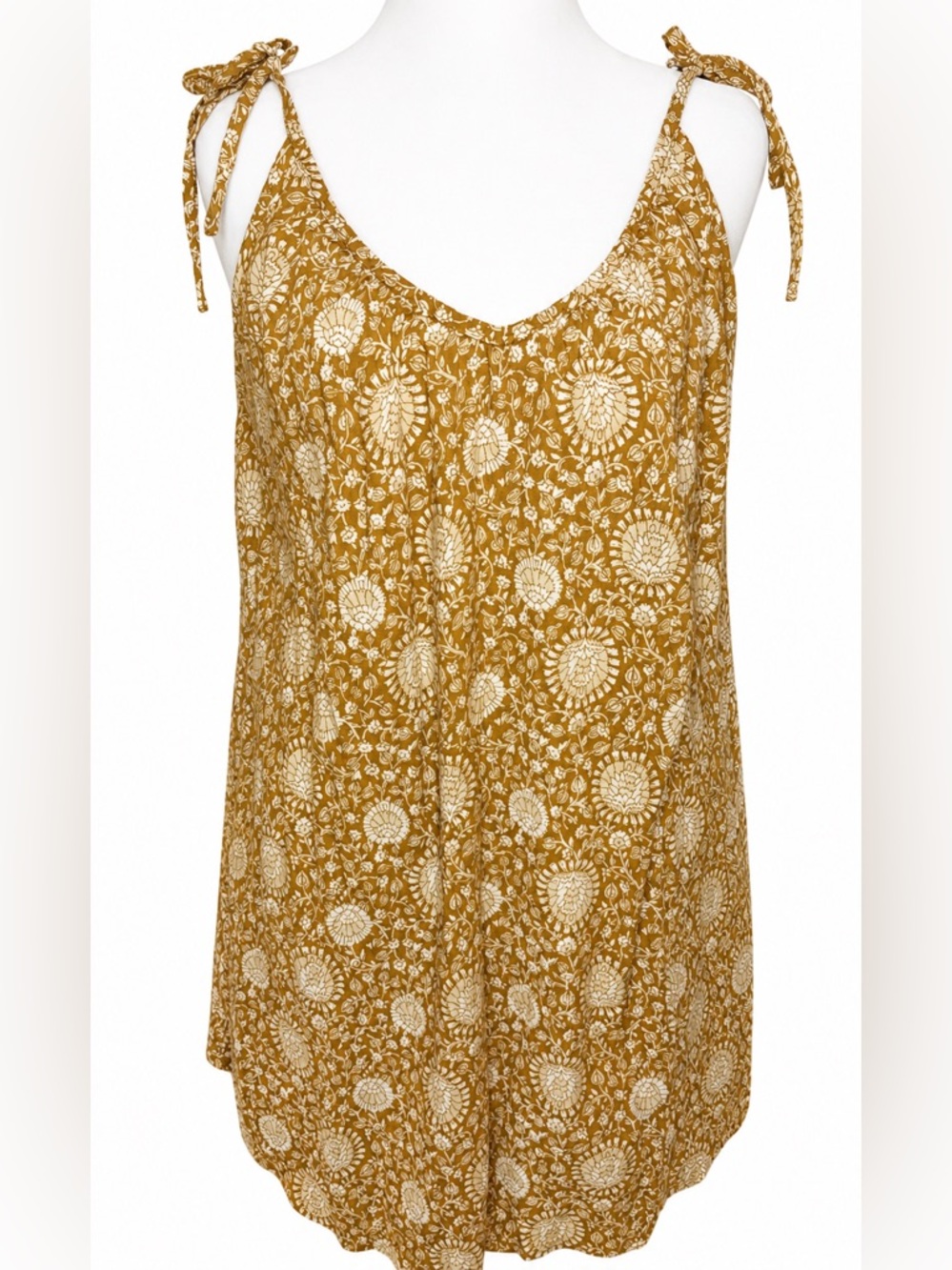 Old Navy Floral Tie Strap Sundress Mustard Boho Summer Dress L